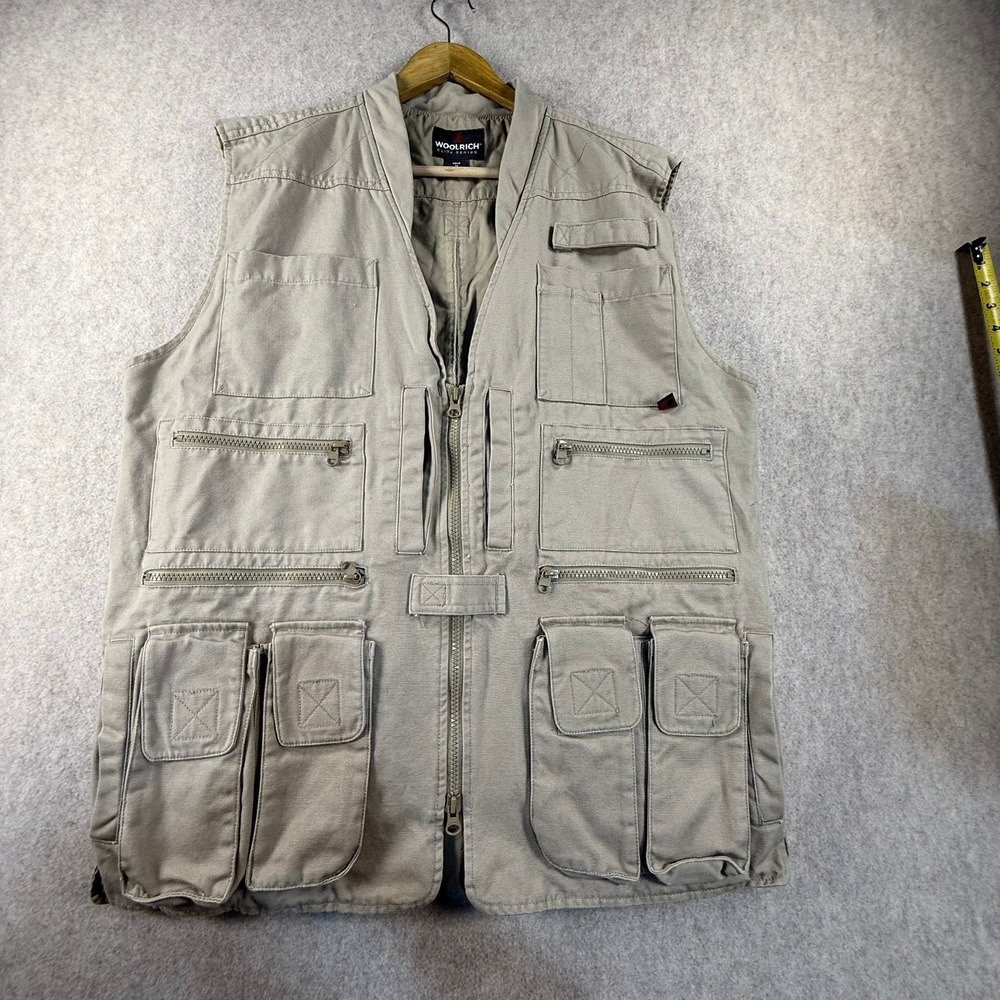 Woolrich Elite Series Tactical Vest Mens Medium Khaki Tan Multi Pocket Utility